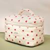 Sweet Strawberry Quilted Makeup Bag for Women Large Capacity Portable Cosmetic Organizer with Sturdy Handles, Cute Makeup Bag