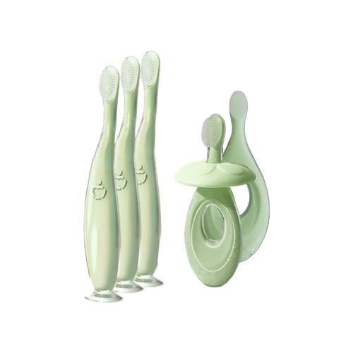 

Hugmuu Baby Toothbrush Set (6-Piece, Green) with Teething Ring, Rattle, and Training Toothbrush