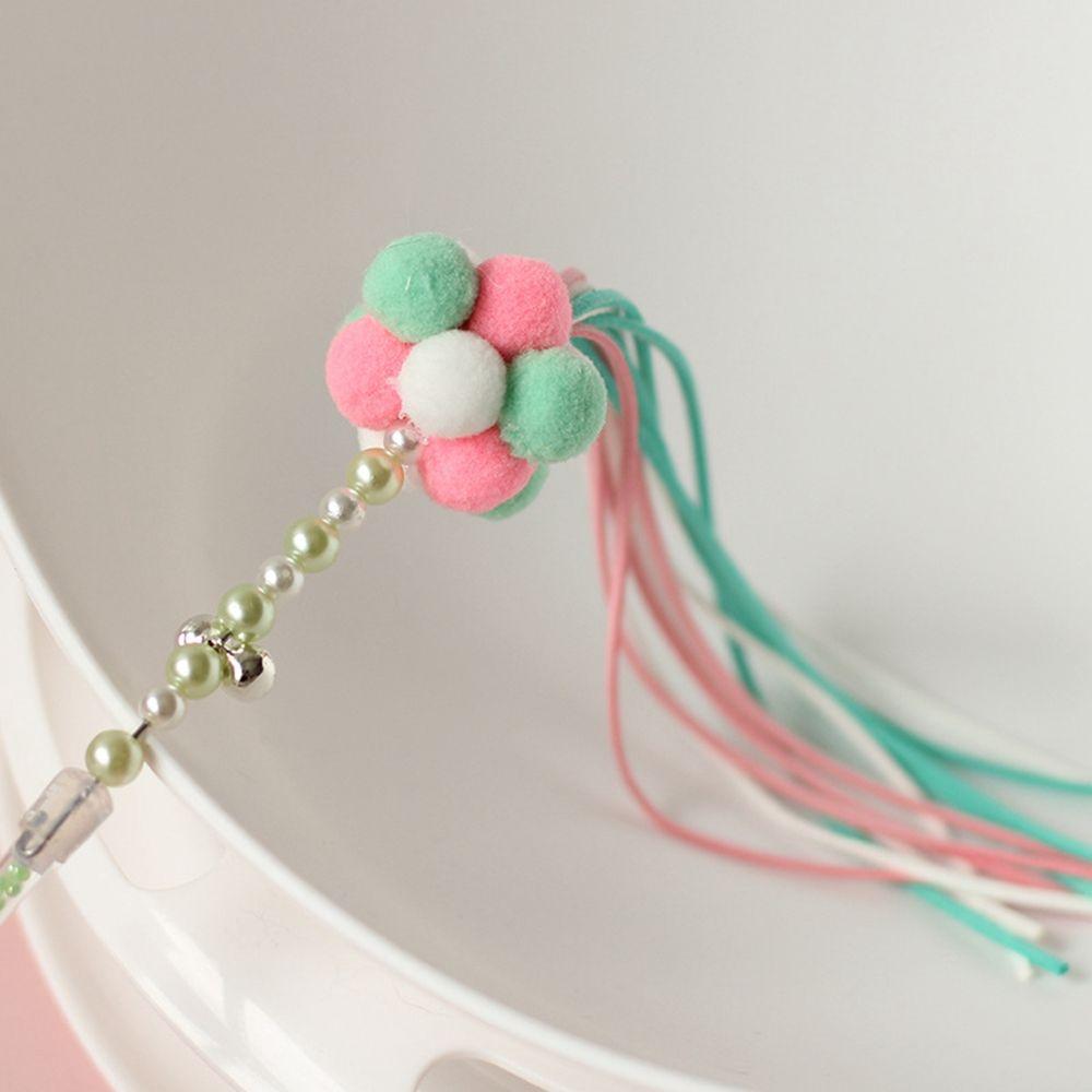 Pet Tassel Wand With Pompom And Bell Cat Teaser Wand Beaded Kitten Teaser Stick Kitten Interactive Toy Colorful Pet Supplies