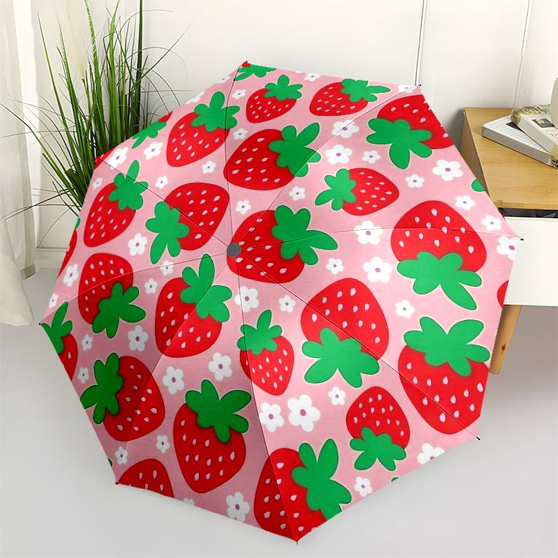 

1pc Strawberry Pattern Design Umbrella with Plastic Handle,Compact & Stylish,Cartoon Pattern,Outdoor UmbrellaPT339