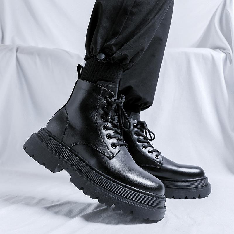 Autumn British style Martin boots men's ins locomotive tooling boots thick sole heightening medium top leather boots short boots 56734-R