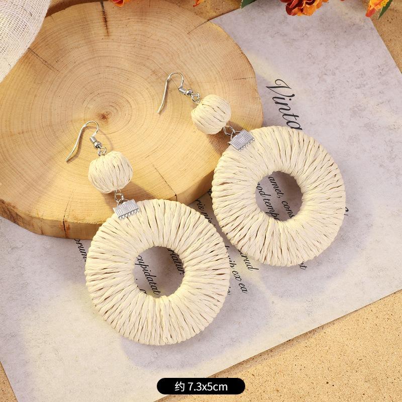 Vintage vacation style grass vine woven earrings Bohemian seaside niche exaggerated stud earrings women's earrings