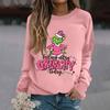 Women's Fashion Casual Long Sleeve Solid Color Christmas Printed Round Neck Top Sweatshirt