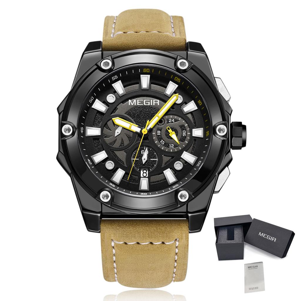 MEGIR Men's Watches Top Brand Luxury Casual Sports Wristwatch Leather Strap Quartz Male Clock Chronograph Relogio Masculino 2122