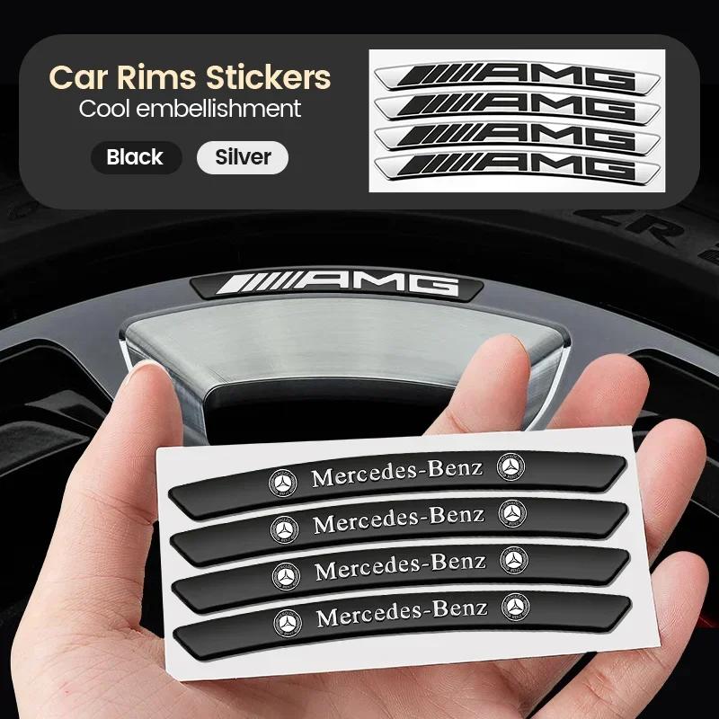 4Pcs Metal Car Wheel Hub Sticker Decorative Accessories For Mercedes Benz AMG GLE GLC W205 W206 W203 W204 W210 W212 W213