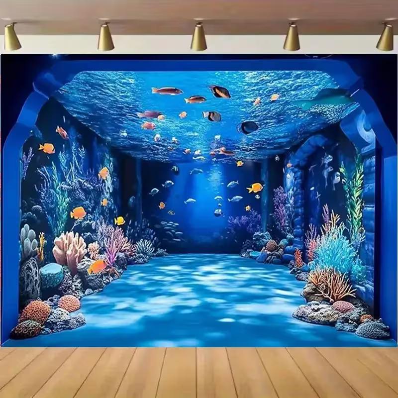 2D Blue Ocean Tunnel Backdrop for Kids & Family Aquarium Vibe Photography 47.2x31.5inch/120*80cm