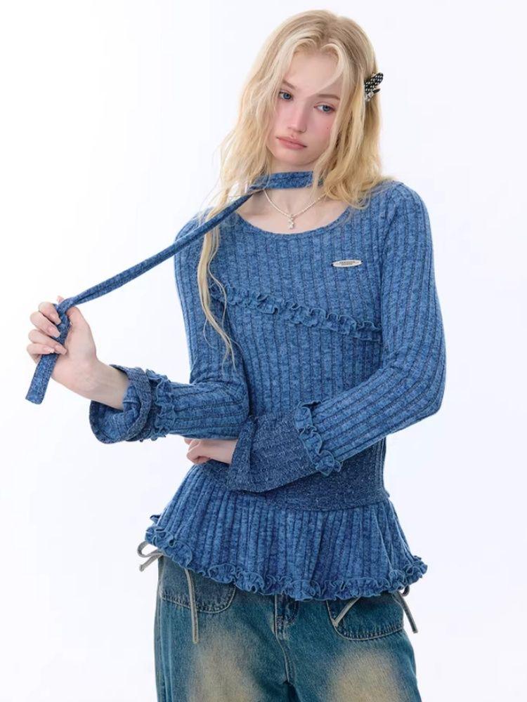Korean Style 3D Decor Long Sleeve Top - Slimming, Solid Color, Versatile Tee for Autumn/Winter