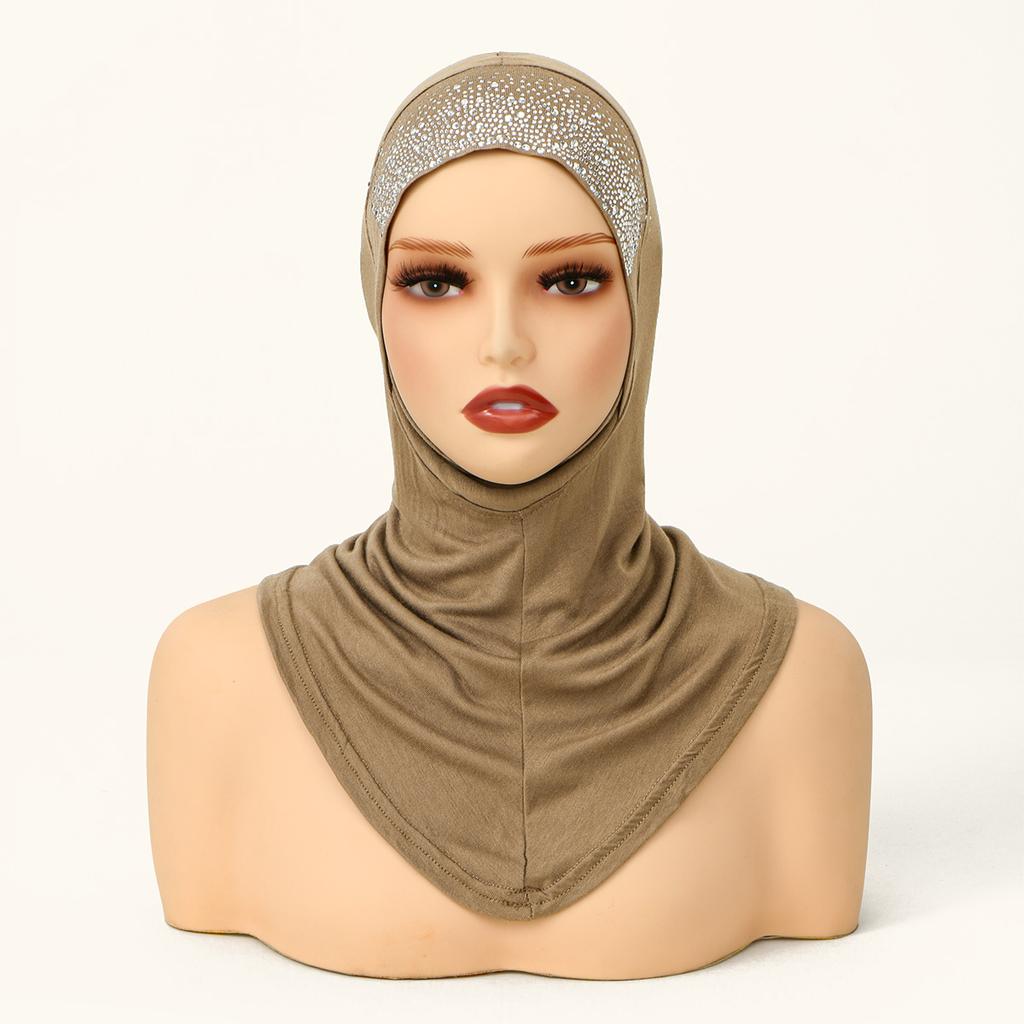 Cotton Modal Shiny Rhinestone Instant Hijabs Muslim Inner Cap Soild Turban Hat Islamic  Bonnet India Hats Female Headwrap Mujer