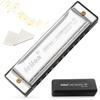 10-Hole Chromatic Harmonica In C Key, Available In Silver or Black, for Beginners To Advanced Players, Highly Airtight Blues Harp Set (Silver)