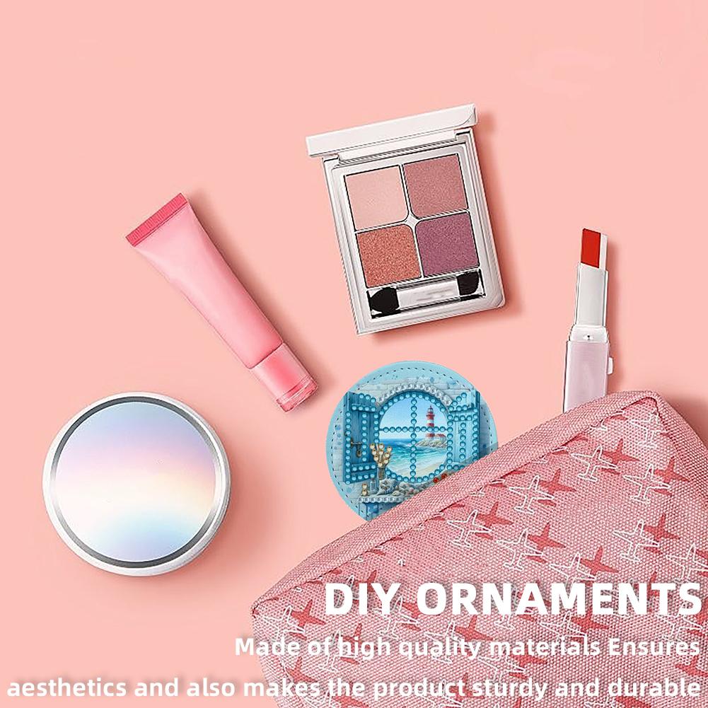 DIY Diamond Art Rhinestones Cosmetic Mirror Diamond Painting Crafts Portable Cosmetic Mirror for Outdoor Travel Hiking Picnic