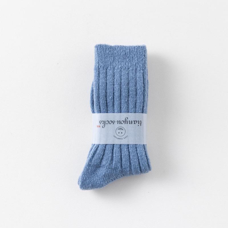 Children's Winter Thick and Warm Wool Socks with Vertical Stripes, Versatile and Plain Color, Pile-up Socks, Double-needle Thick Yarn, Long Socks