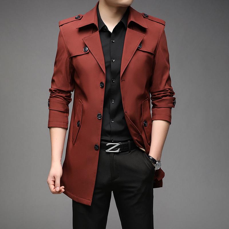 Men's Mid-Length Trench Coat, Autumn Korean Style Jacket, Simple Design, 9 Colors Available