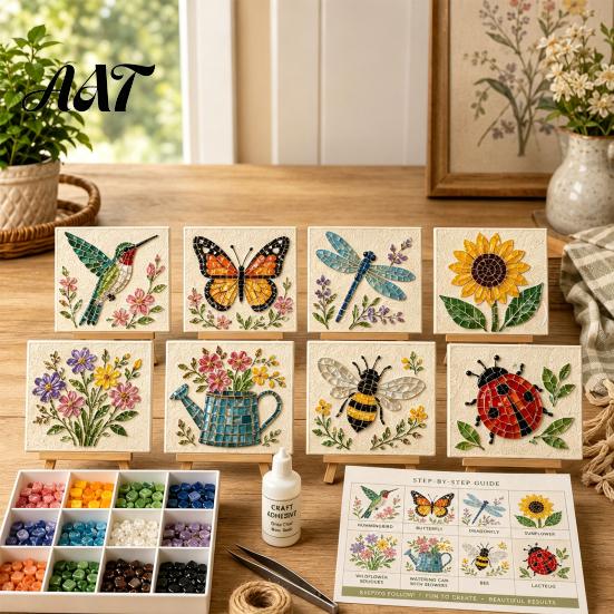 Set per Creare Decorazioni Costiere Fai da Te Mosaico Artistico con Vetro di Mare, Kit Creativo a Tema Animali Marini per Adulti Principianti, Pacchetto Materiali Fatti a Mano Casa Nautica