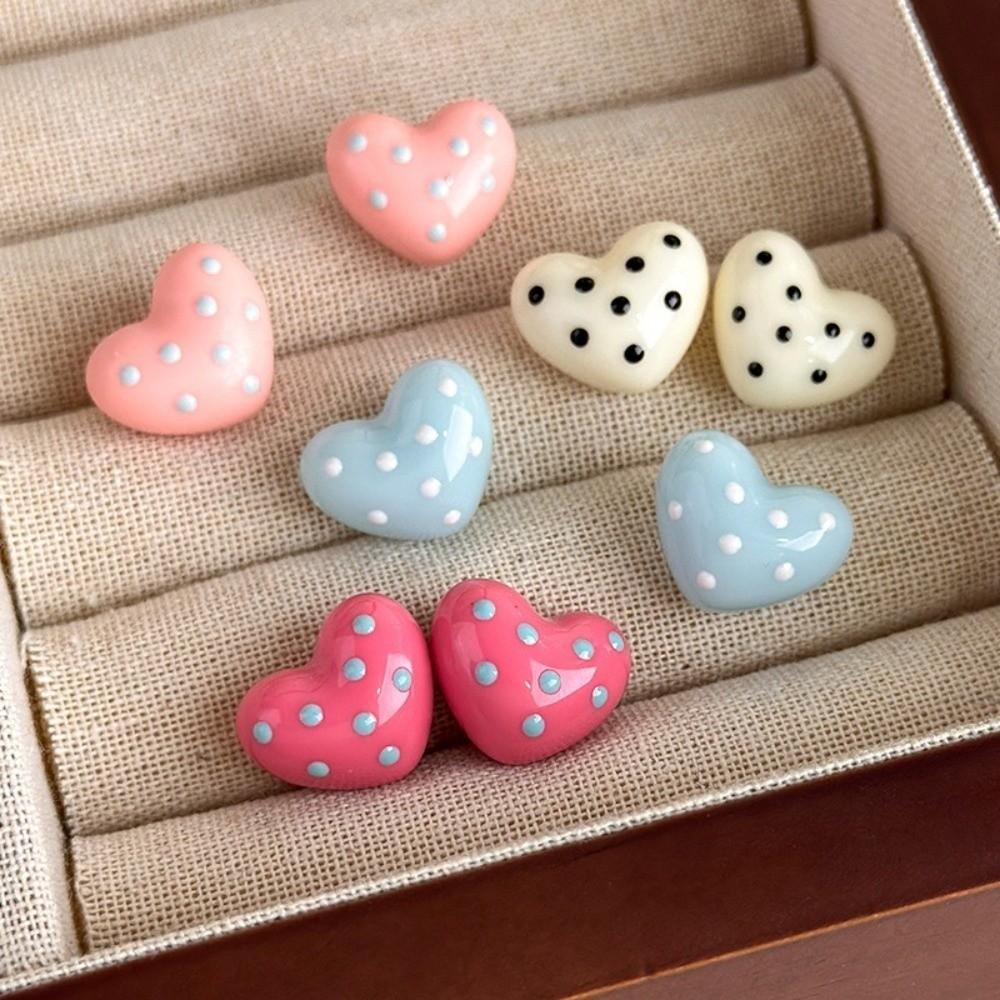 Polka Dot Heart Dot Stud Earrings Colorful Stud Earrings Elegant Heart Earrings Women
