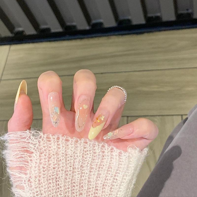 High quality new hand-worn armour golden autumn color French cat's eye high-grade temperament white wearing armour detachable nail piece nail art tool