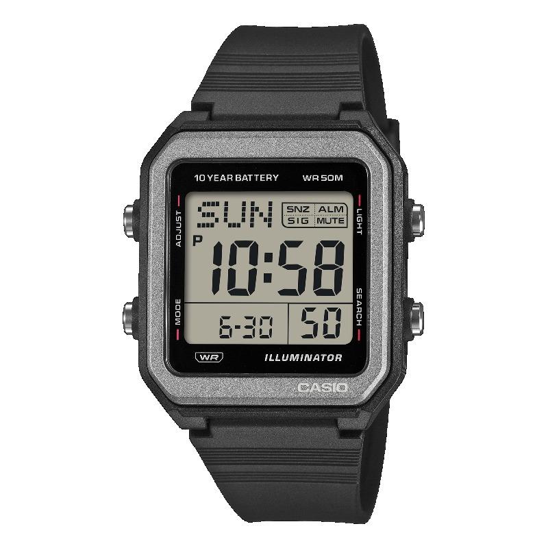 Мужские кварцевые часы Casio с resinным корпусом, водозащитой 50 м и будильником W-221H-1AV чёрный