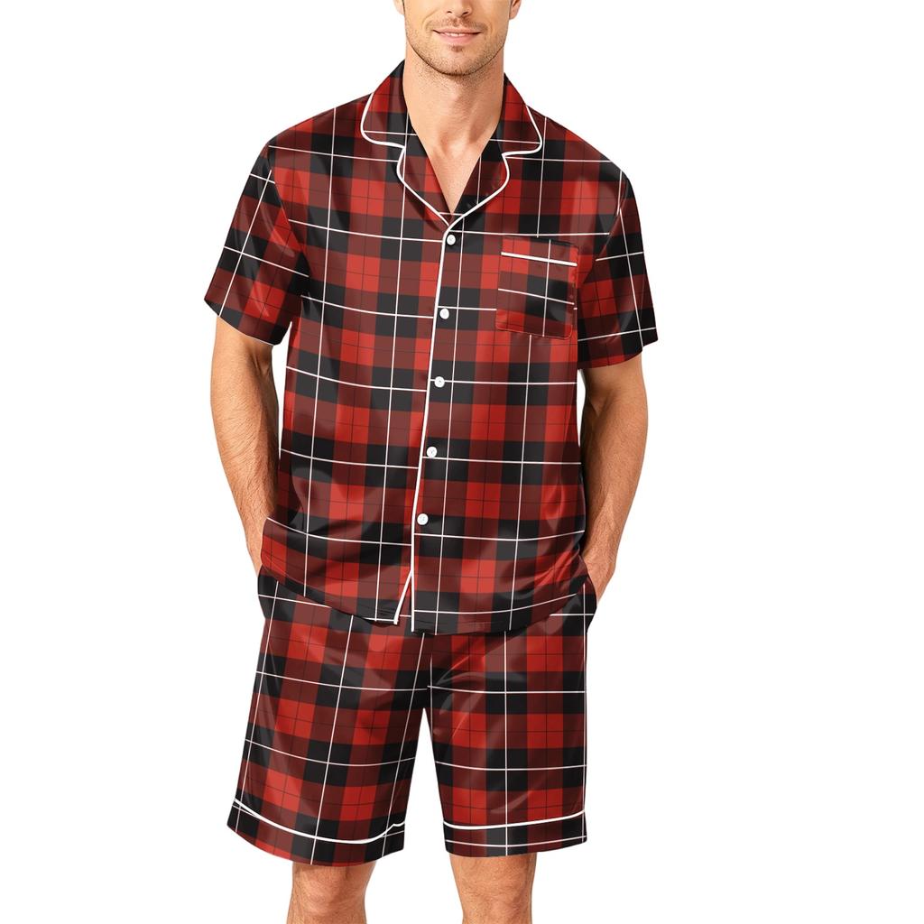 Conjunto de Pijama Masculino de Manga Curta com Botões e Shorts, Roupa Macia, Tamanhos P-XXXXG