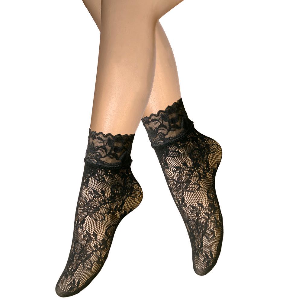 Chaussettes d'été en dentelle résille Perle Noire - Respirantes, Invisibles Grandes Tailles