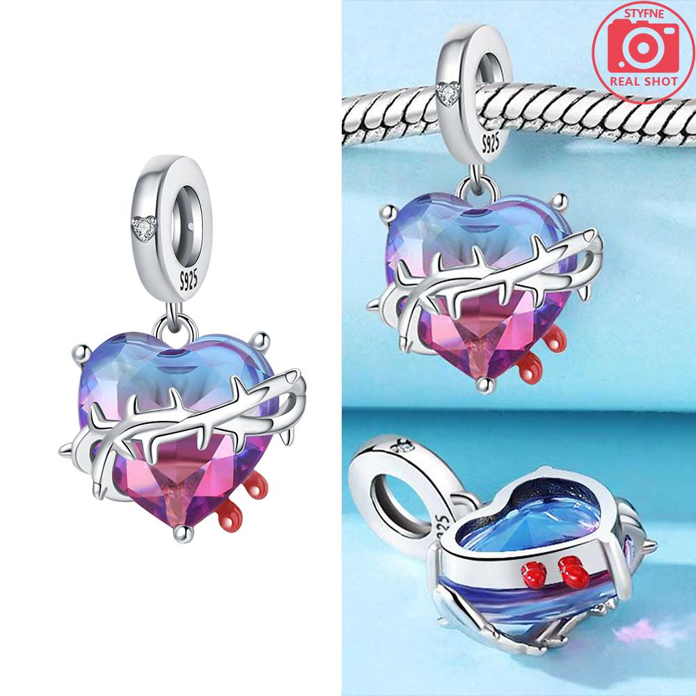 Rose Gold Pink Zircon Love Heart Beads Fit Bracelet Charms Copper Original Jewelry Women Diy Accessories