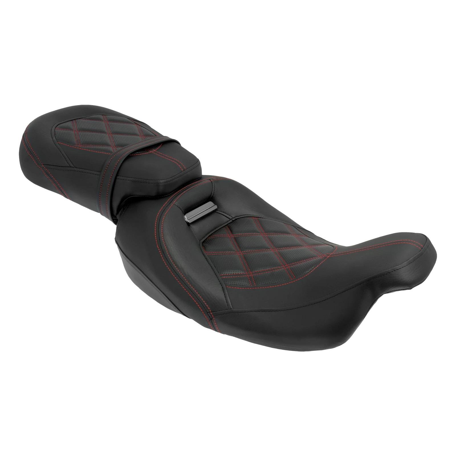 

Motorcycle Two-Up Seat Leather Front Driver Rear Passenger For Harley Touring CVO Street Glide Road King Special Classic 09-23 Two Up Seat A