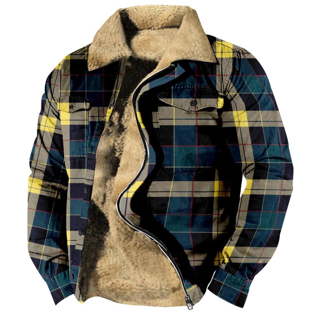 Casaco masculino xadrez estampado lã espessado jaqueta masculina casual fashion casaco quente