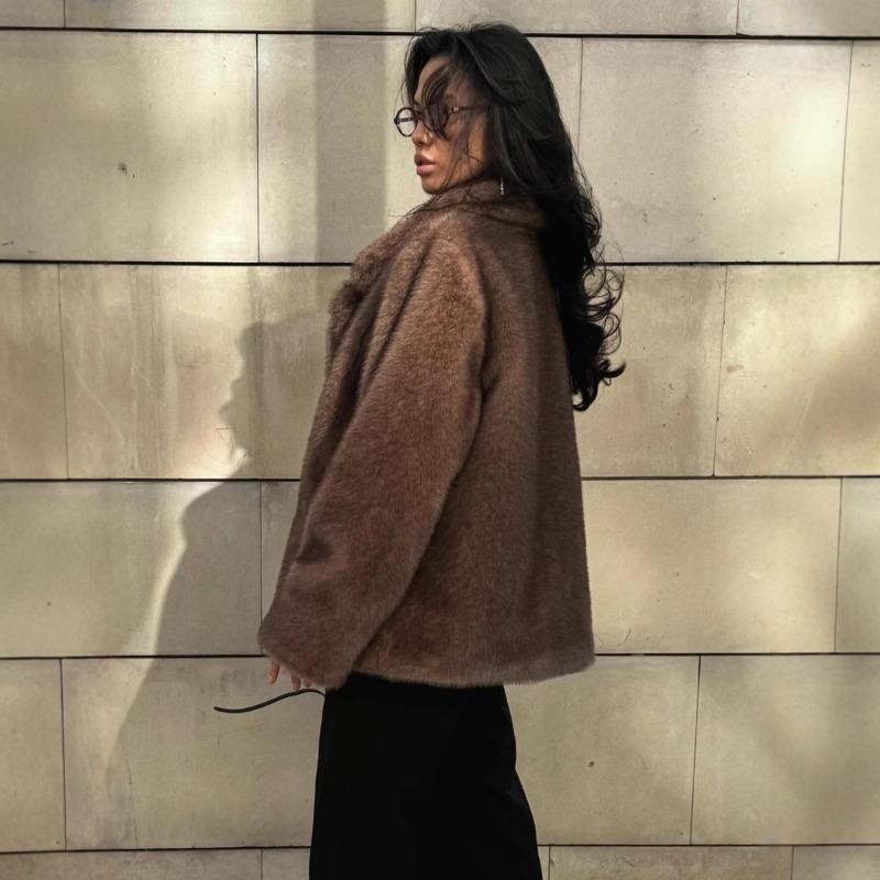 Women's mink fur imitation fur coat autumn and winter thickened medium and long suit collar environmentally friendly fur coat