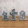 3pcs Skull Cross Halloween  Tombstones Figurine Resin Crafts Tombstone Statues  Party Layout
