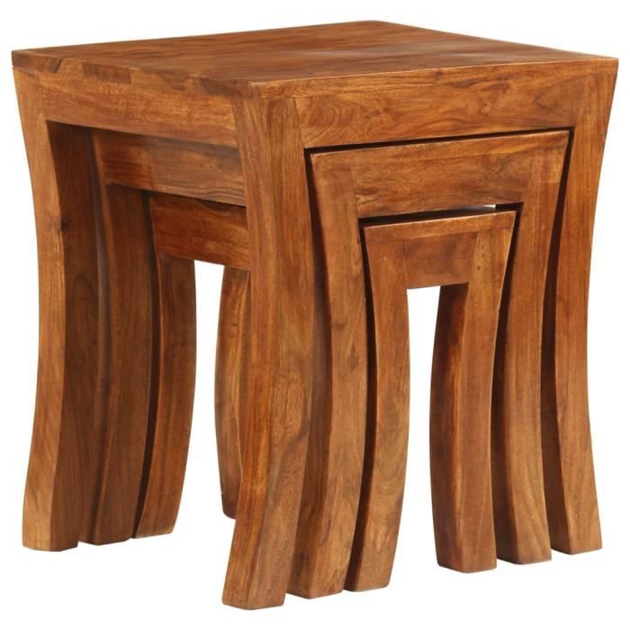 VidaXL Table gigogne 3 pcs Bois massif d'acacia 50x35x50 cm Marron