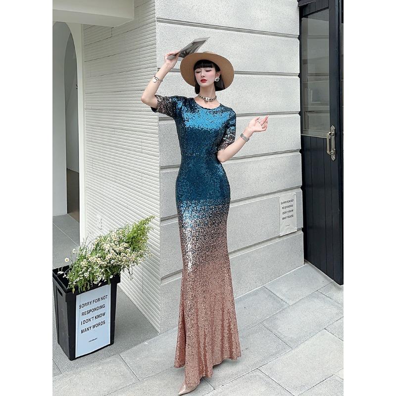 Evening Dress Women's New Banquet Temperament Light Luxury Niche High-end Host Advanced Sense Sexy Fishtail Skirt