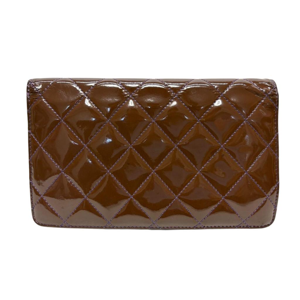 Used 5174 CHANEL quilted enamel PVC long wallet with coco mark flap purple