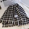Black and White Plaid Scarf Women's Autumn and Winter Imitation Cashmere Couple Warm Scarf Thousand Bird Grid Versatile Fringed Shawl