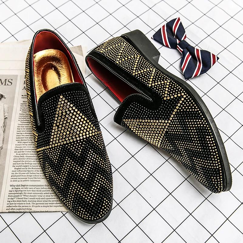 2025 NEW Pointed Toe Embroidery Rhinestone Flat Shoes For Men Male Wedding Dress Prom Homecoming Shoes Vestir Zapatos Hombre