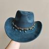 New Blue Suede Hat 7.5Cm Western Cowboy Women'S Fedora Hat Men'S Church Jazz Hat Fashion Travel Party Hat Denim Hat
