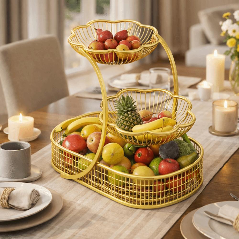 Metal Vegetable Storage Rack Large Capacity Fruit Basket Metal Storage Basket  Counter Dining Table