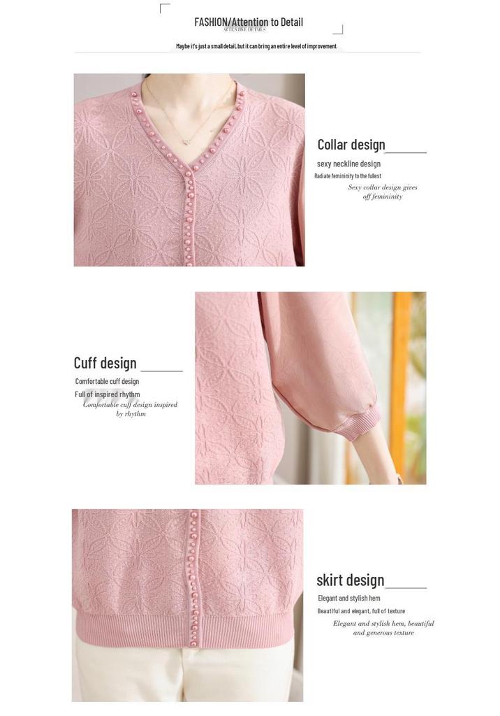 Chic Spring Gauze Sleeve Top for Stylish Middle-Aged & Elderly Women - Summer 3/4 Sleeve T-Shirt