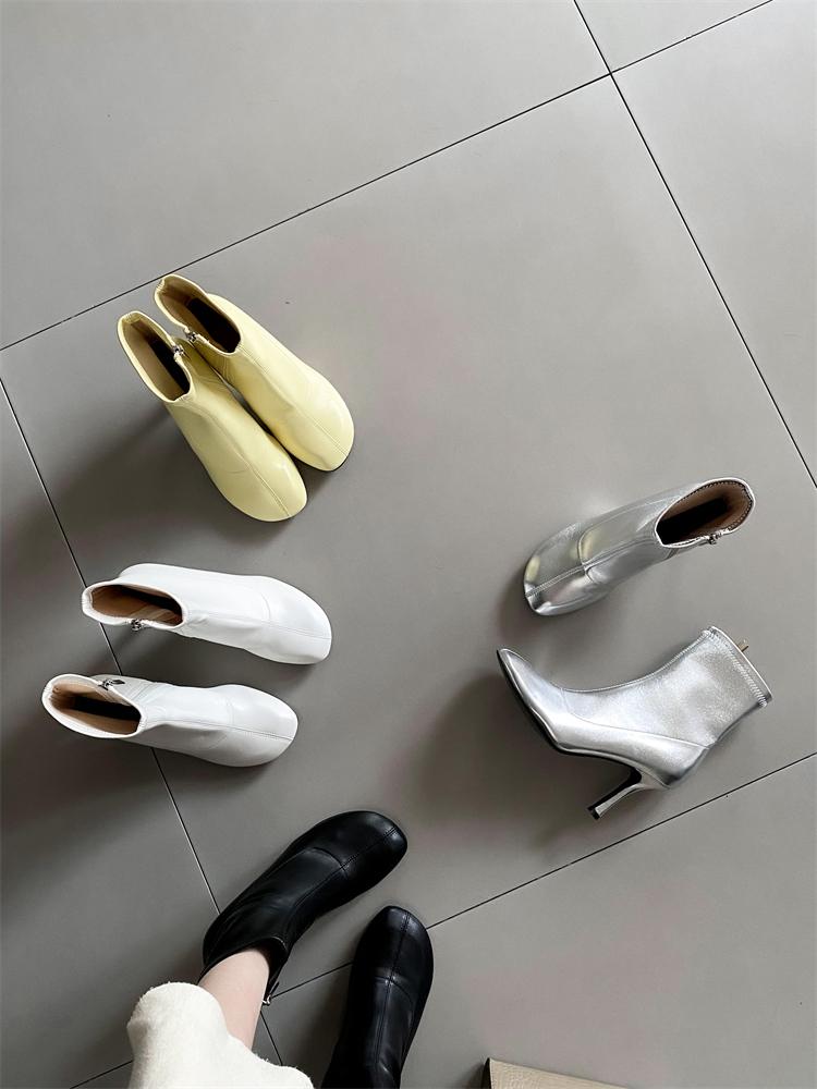 Eilyken Spring Autumn Round Toe Women Ankle Boots Concise Thin High Heels Shoes Fashion Side Zipper Short Booties