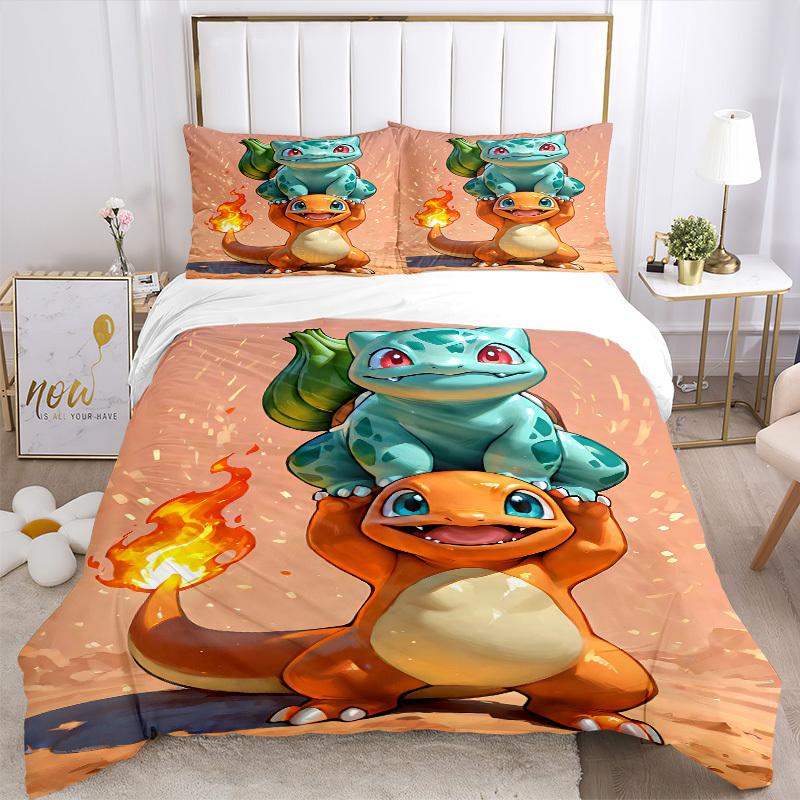 3pcs bedding set Pokemon Characters Includes 1 Comforter + 2 Pillowcases, Without Pillow Inserts, Soft Comfortable,a0910209