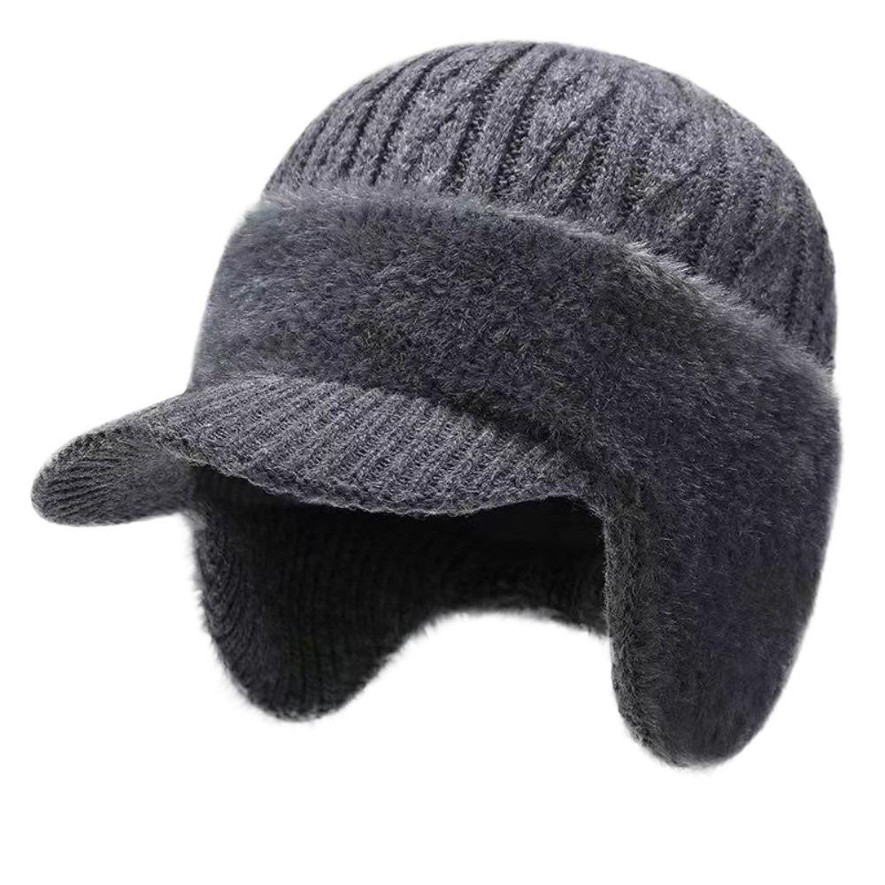 

Windproof Baseball Knitted Cap Thickened Knitted Peaked Hat Cover Head Ear Protector Cap Cycling серый