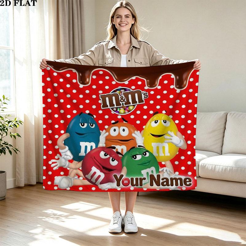 1PC M&M's Custom Name Patterned Flannel Blanket Suitable For All Seasons for Home Decor Warmth and Comfort Gifts Holiday Present