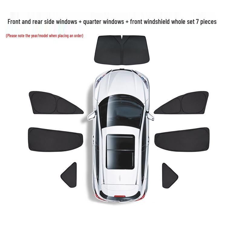 Tesla Model 3/Y/S Sun Visor: Opaque Sunshade for Front Windshield & Side Windows, Privacy Protection for Camping.