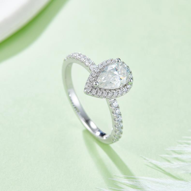 Jewelry Supplier Women Promise Pear Cut 925 Sterling Silver 1CT Moissanite Ring With Gra Certificate