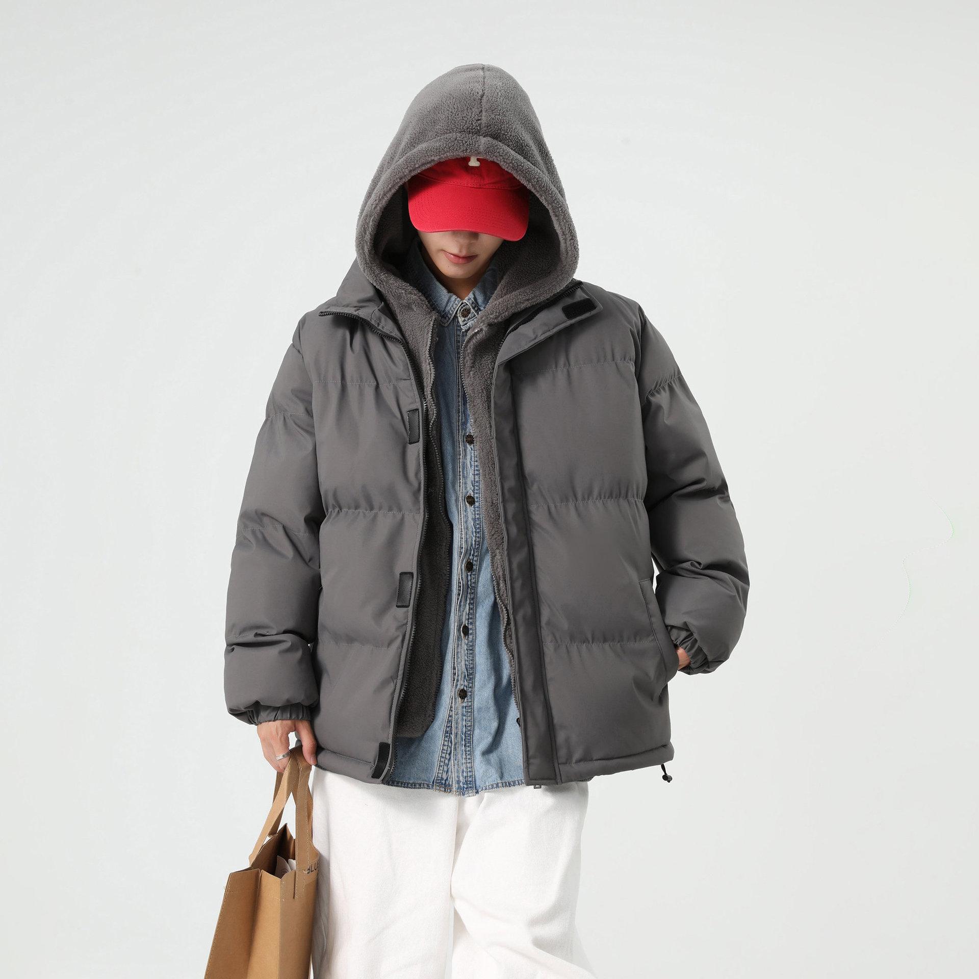 

Большие размеры хлопковой одежды Мужские модели Зимняя новинка Трендовая пуховая хлопковая куртка с эффектом двухслойности Свободная утолщенная хлопковая куртка Мужская 4XL