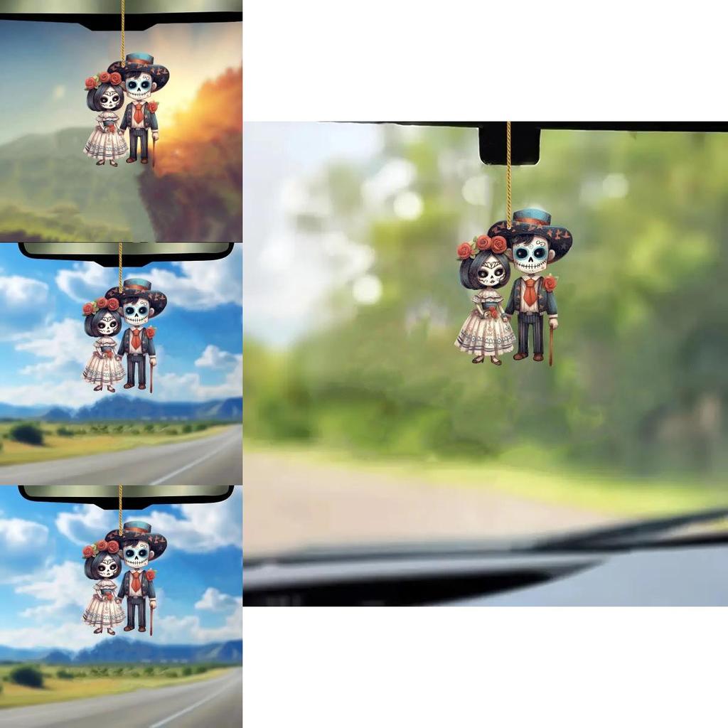 Halloween Couple Skull Acrylic Car Decoration With Cartoon Style For Interior Decor