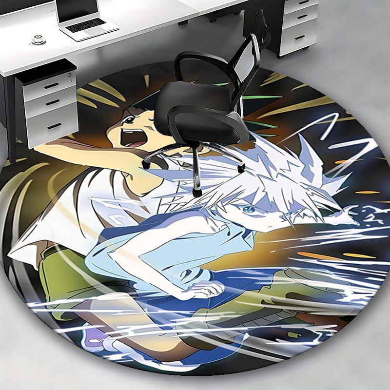 1pc Anime Cartoon Design Round Carpet for Office Chair Mat, Non-Slip Rug Suitable for Home Decor, Living Room
