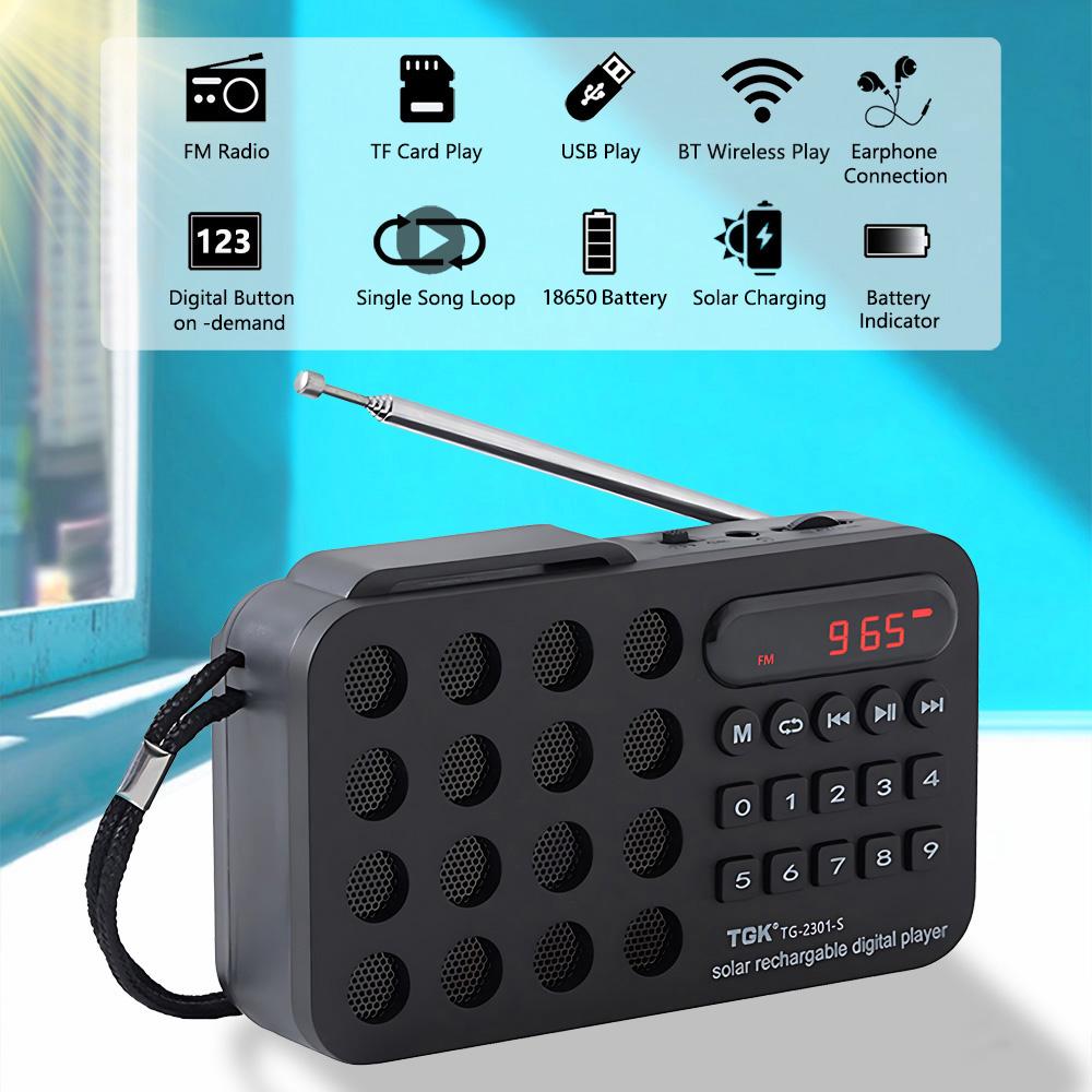 Solar Charging Portable FM Receiver Radio With Bluetooth Wireless Speaker Support USB TF Card MP3 Music Play Radio FM Receiver