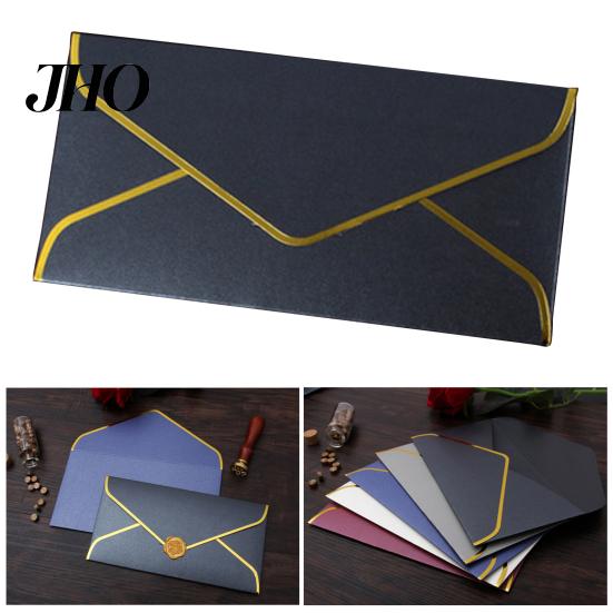 Enveloppes d'invitation de fête 10 pièces Bordure dorée Rabat en V Scellage rapide Vintage Luxe Bureau Vérification Lettre Envoi Anniversaire Salutation Remise des diplômes Mariage Kit