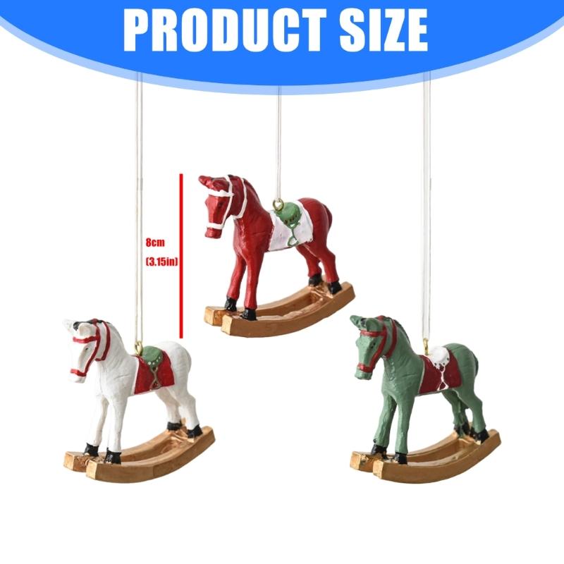 2Pcs Christmas Tree Hanging Ornament Resin Horse Figurine Hanging Decorations For Mantels Tabletop Holiday Decoration