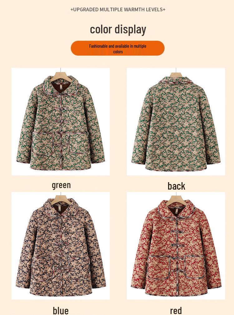 2025 Autumn/Winter Floral Cotton Jacket for Middle-aged & Elderly Mothers – Warm Loose Chinese Style Outerwear
