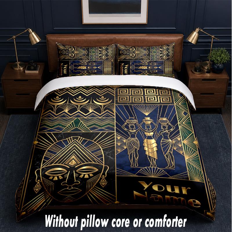 Art Deco Theme Custom Text Or Name 3Pcs Bedding Set,1 Flat Sheet & 2 Pillowcases Personalized Home Bedding