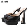 Fashion Eilyken Peep Toe Summer Platform Slippers Women Shoes Slides Fashion Square High Heels Gladiator Sandals Pumps